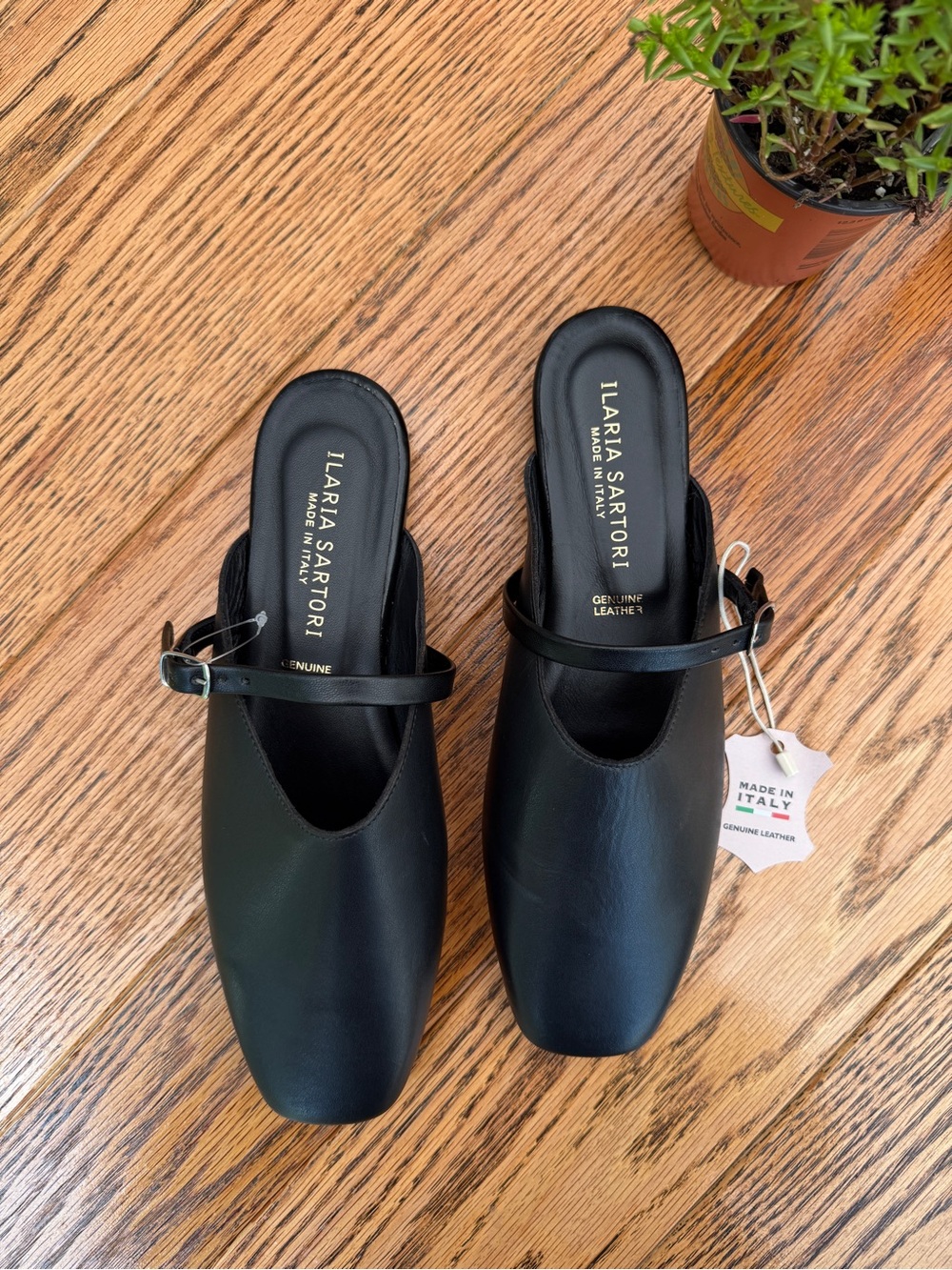 Black Leather Slip-On Mules with Strap Ilaria Sartori made in Italy size 9 - Picture 2 of 10